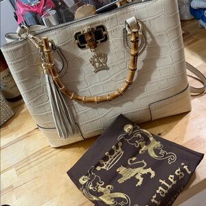 Pratesi Bambu Croc Print Leather Tote Handbag Italian Designer